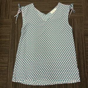 Molly Bracken Blue Pink White Patterned Blouse with Tie Sleeves Tank